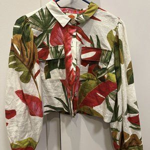 farm rio Cropped tropical linen blouse